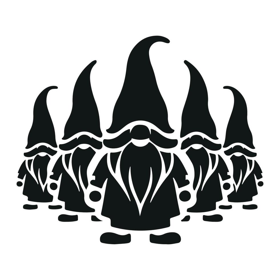 Gnome black and white, nomes art illustration silhouette logo design black and white vector