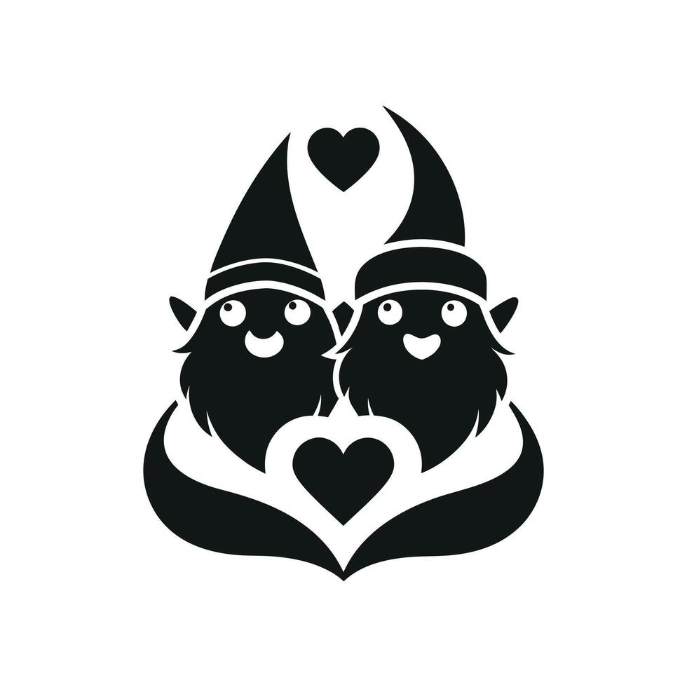 gnomes love, holidays elves with hats. illustration for New Year postcard. Drawing for children. vector