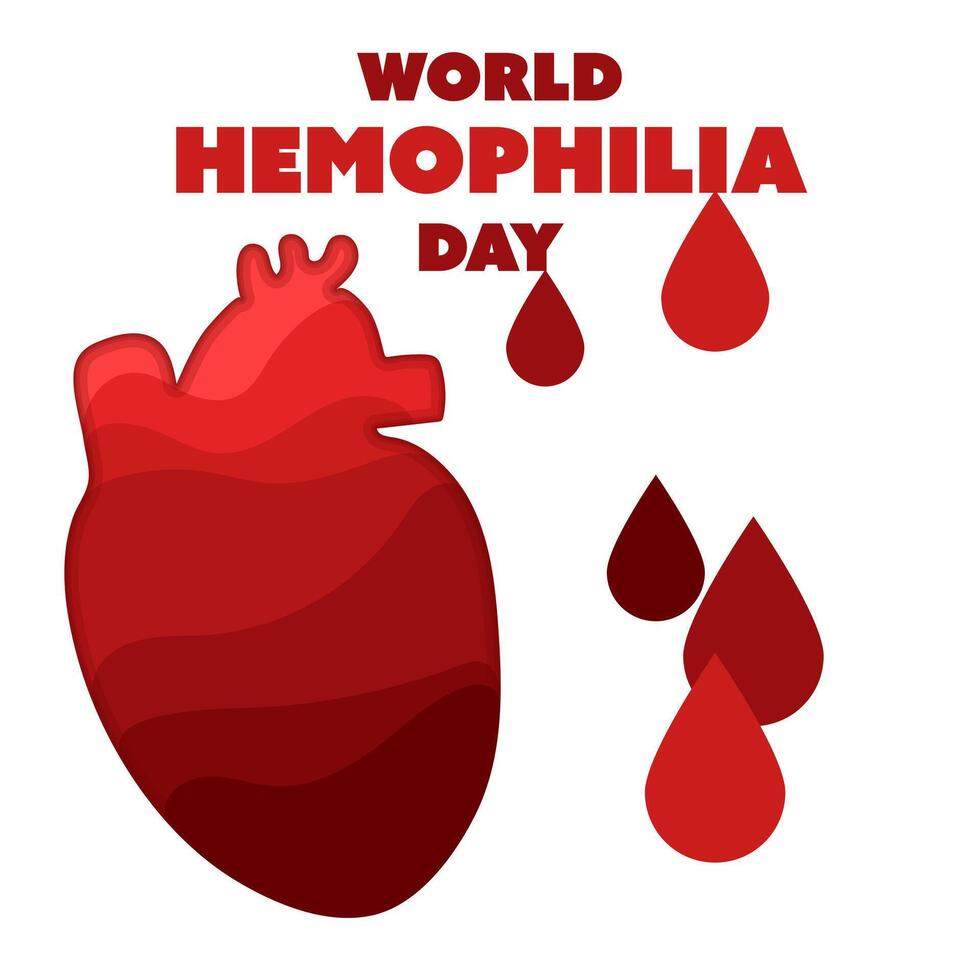 background of the World Hemophilia Day. An information poster with heart, blood drops filled in layers. Concept of blood donor day. Drops are dripping from above on white. banner the holiday vector
