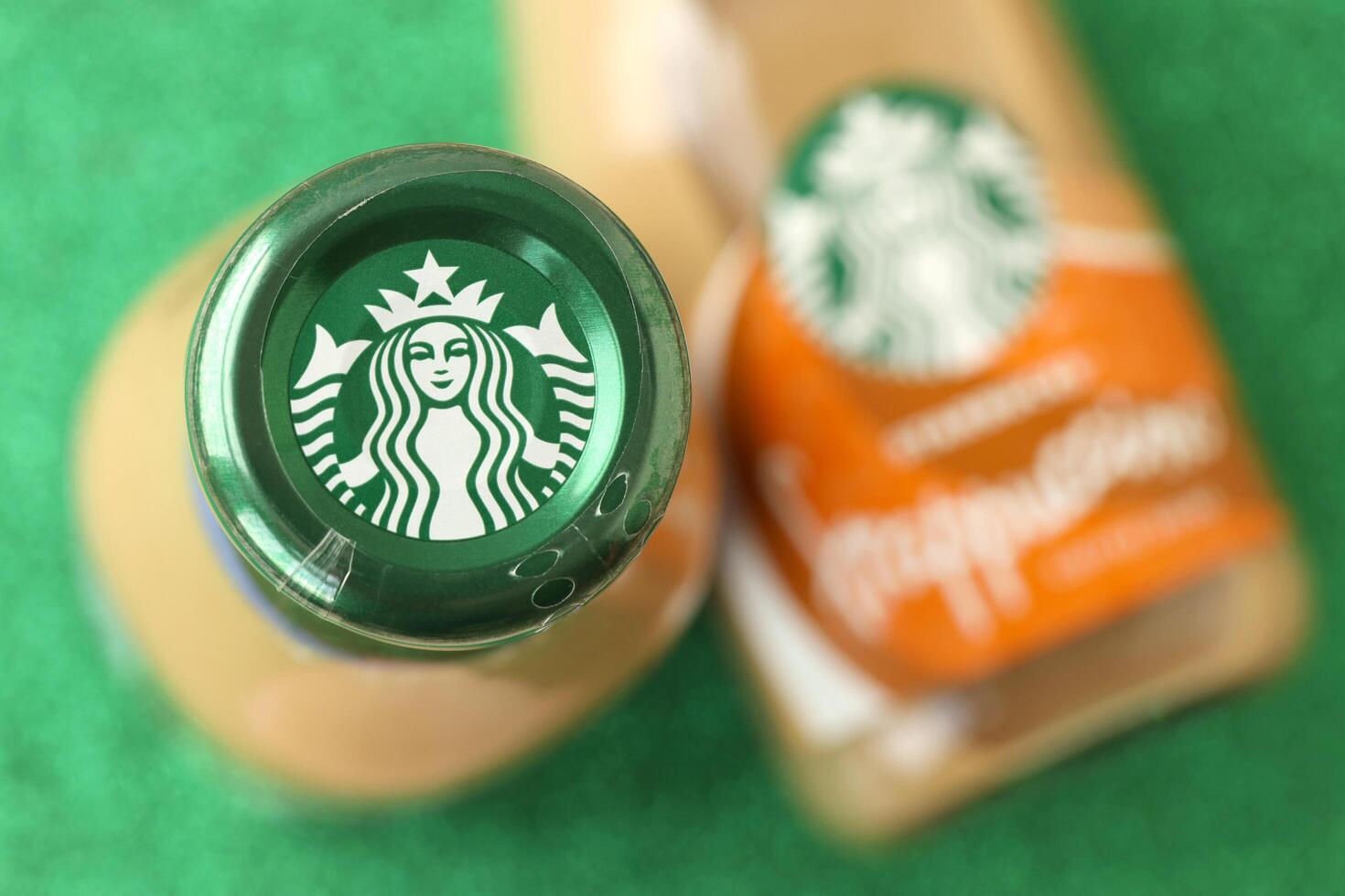 KYIV, UKRAINE - APRIL 20, 2024 Starbucks Frappuccino Coffee Drink. Seattle based Starbucks is the largest coffeehouse company in the world, with over 20,000 stores photo