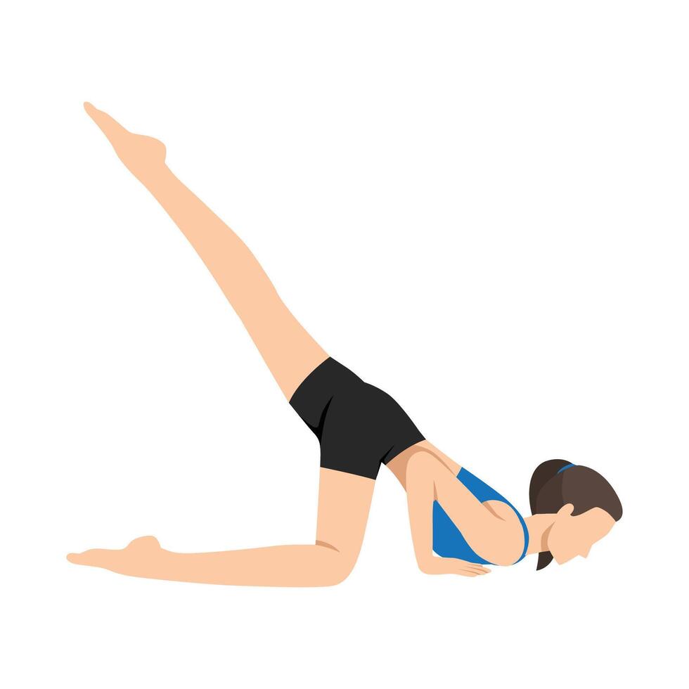 Woman doing One Legged Eight Limbed Pose, Half Headstand Pose or Eka Pada Ashtangasana. vector