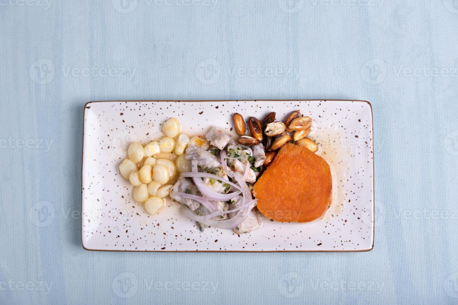 View from above of a representative dish of Peruvian gastronomy. photo