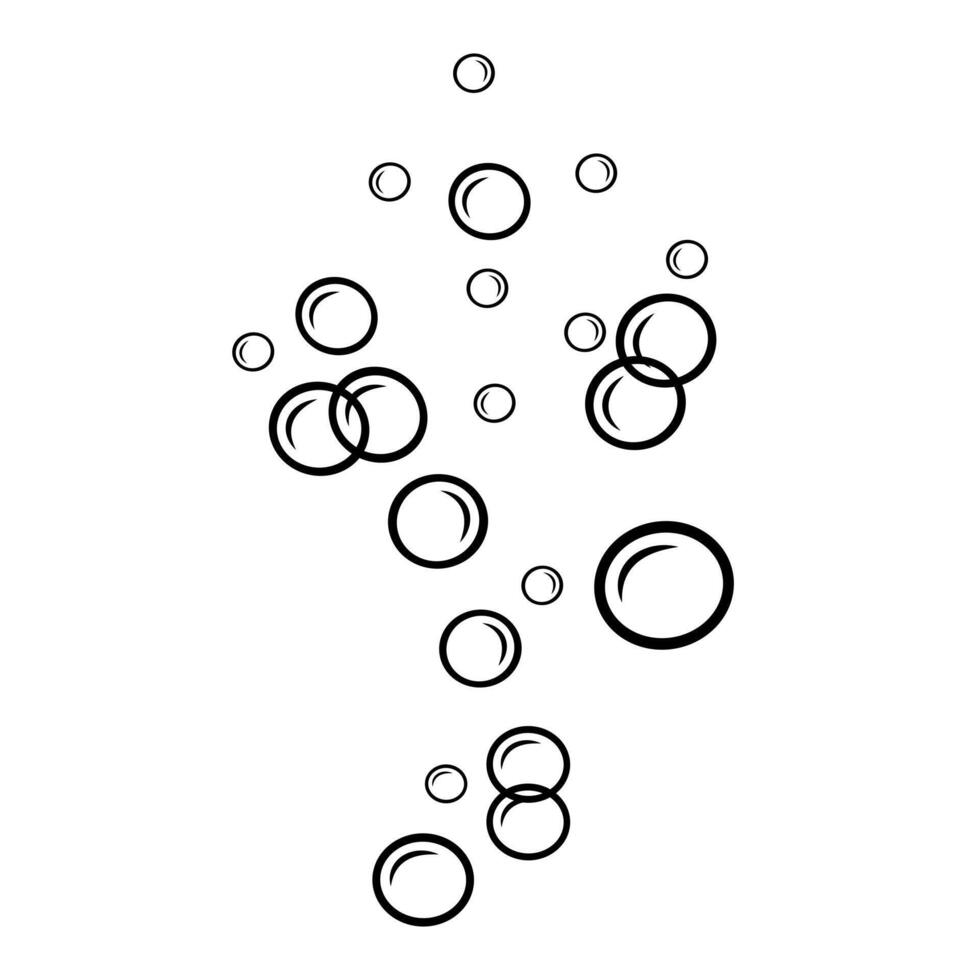 Soda bubbles in doodle style. illustration of linear soap bubbles. Champagne air vector