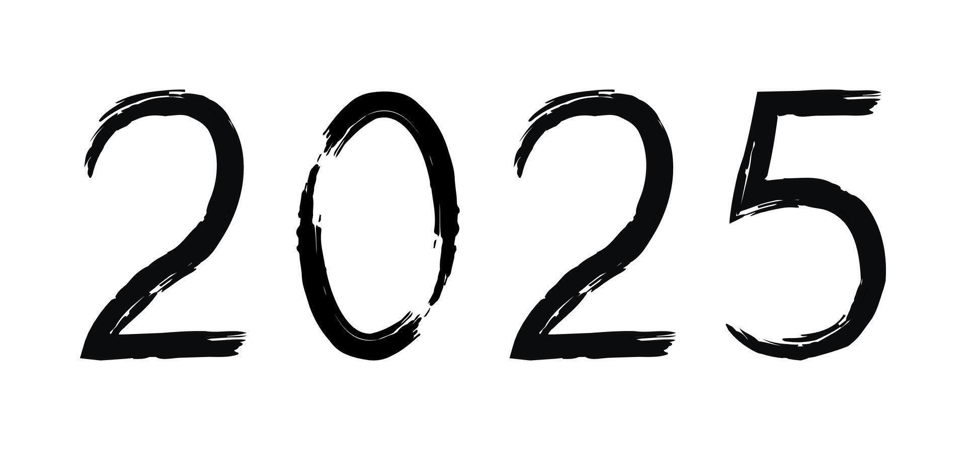 Inscription 2025 with a brush. Calendar cover numbers in handmade grunge style vector