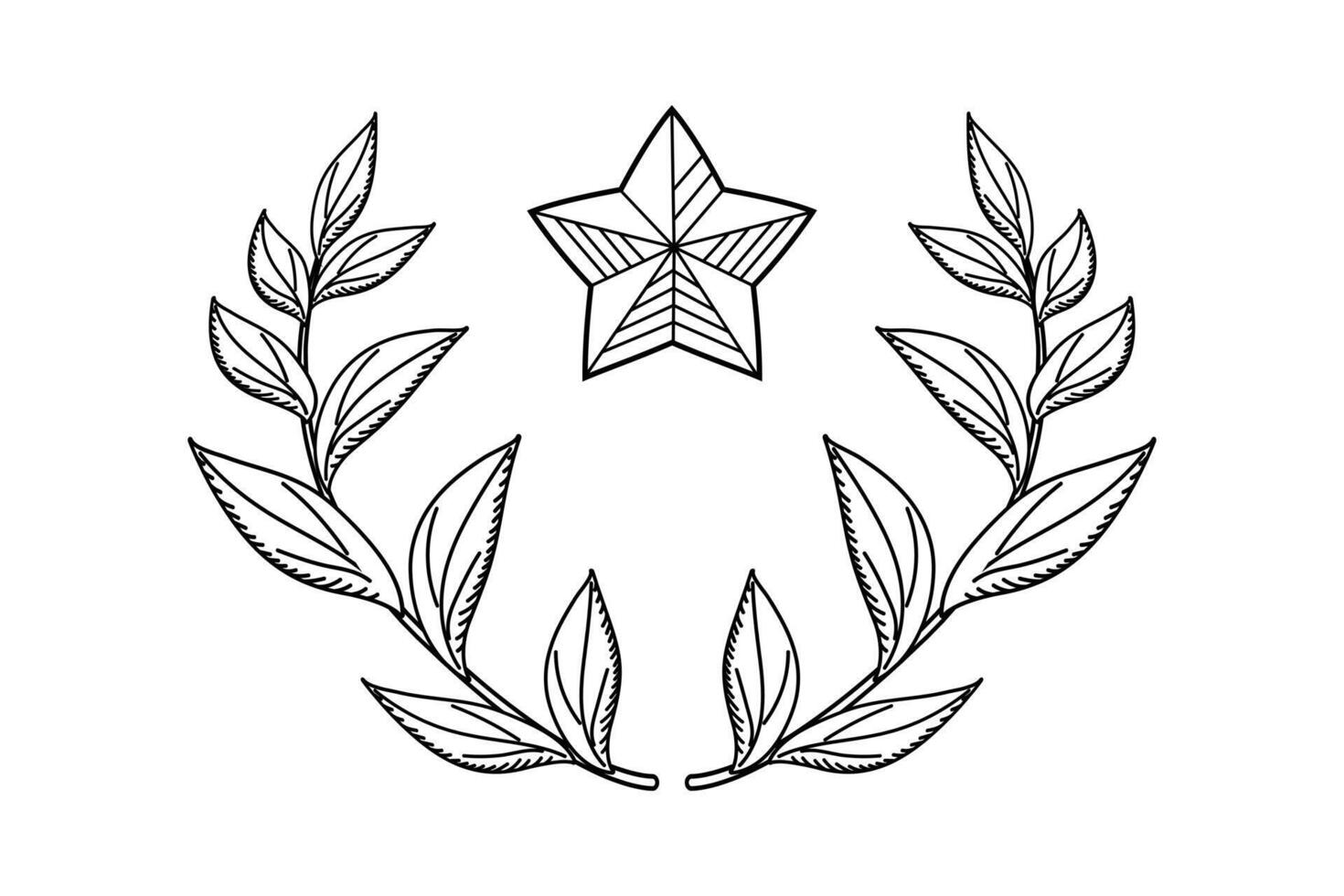 Winner laurel wreath in linear style. Branches with leaves in the shape of a semicircle with a star. hand drawn illustration of victory attribute vector