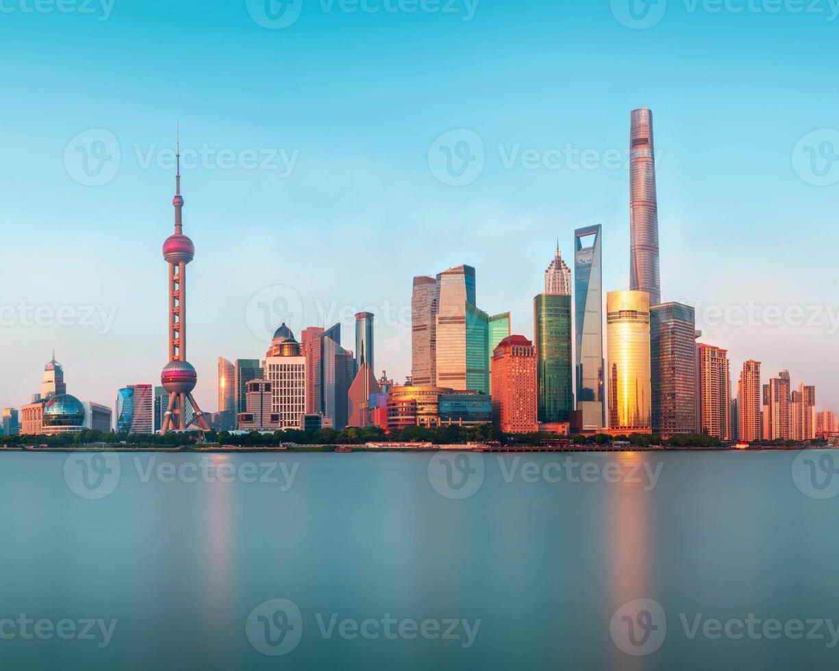 Panoramic View of the new modern district of Shanghai Pudong photo