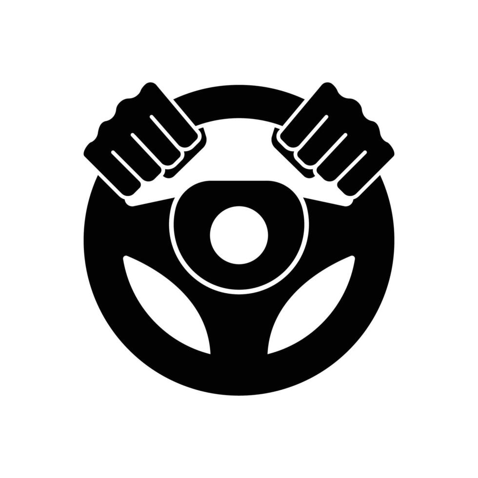 Steering wheel icon. Hands on steering wheel. Driver. Driving car. Test drive. icon isolated on white background. vector