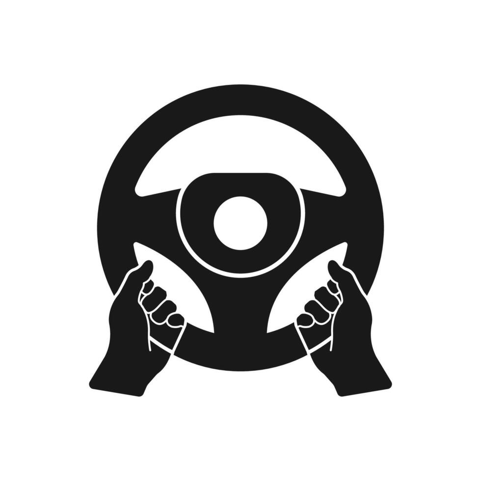 Steering wheel icon. Hands on steering wheel. Driver. Driving car. Test drive. icon isolated on white background. vector