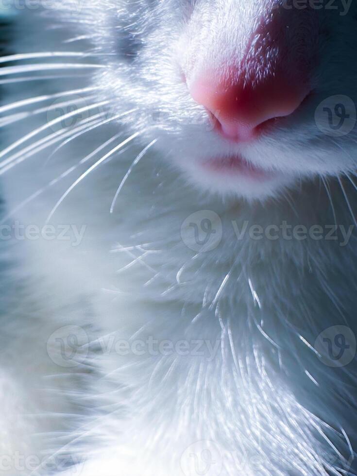 Cute white cat, feline pink nose close up, white cat with whiskers. Delicate banner photo
