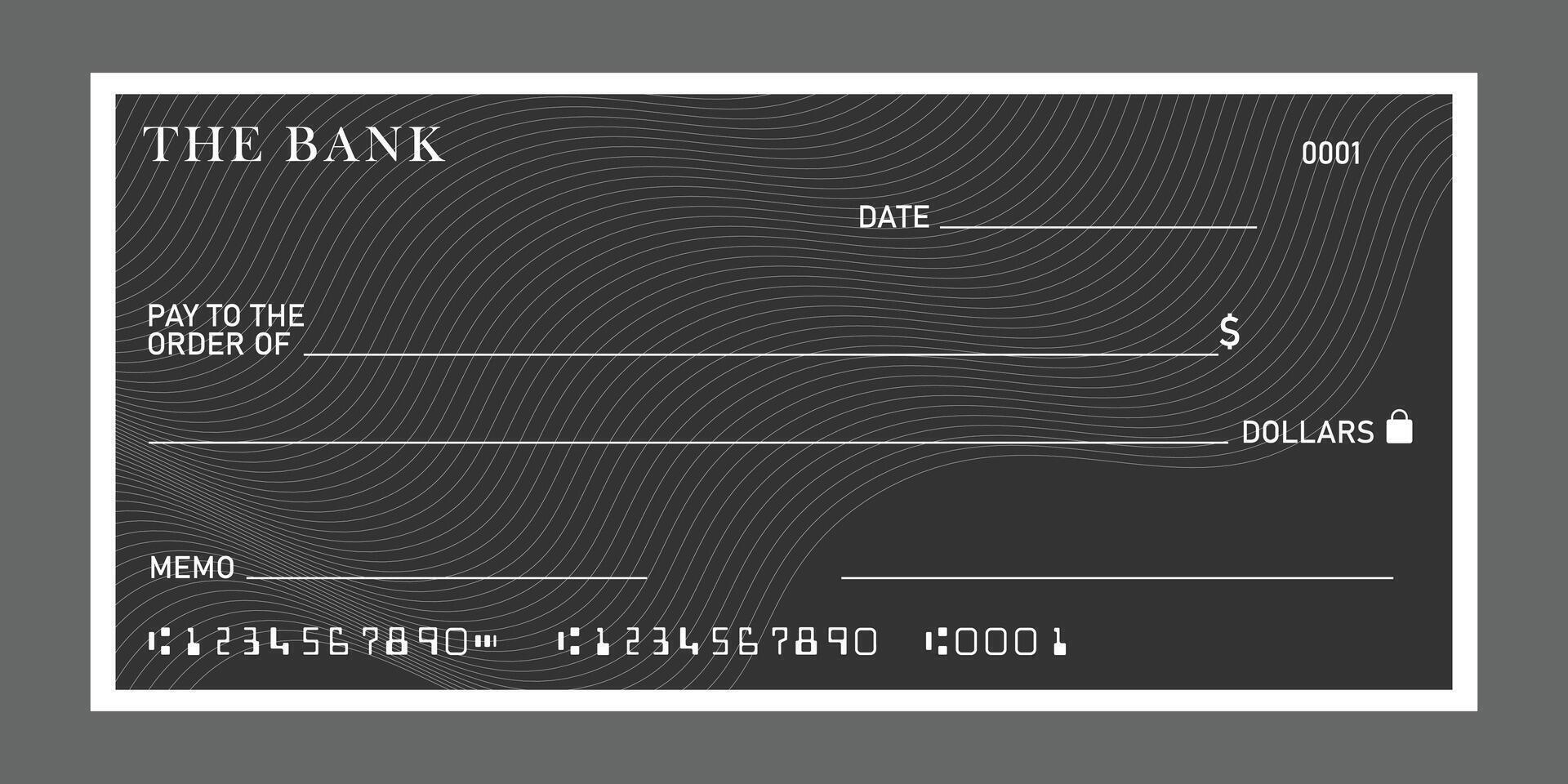 Blank bank check, checkbook cheque template or money payment paper voucher, mockup. vector