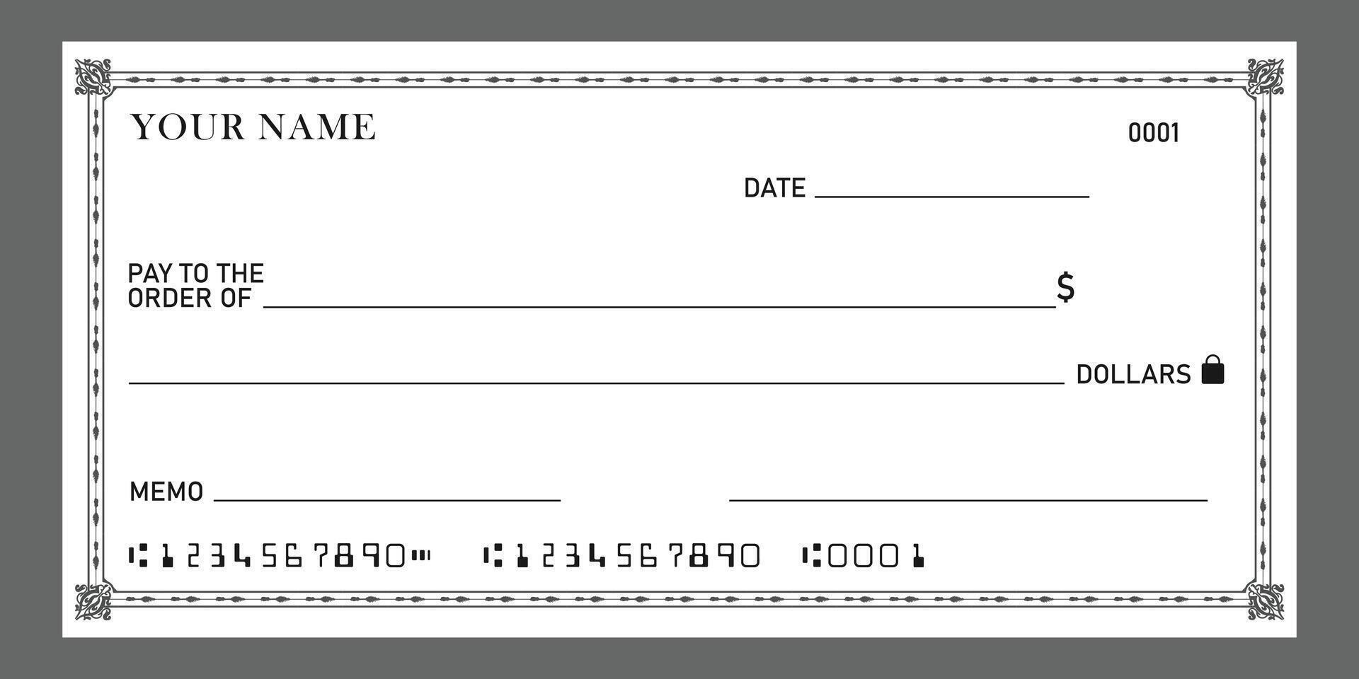 Blank bank check, checkbook cheque template, mockup. Money payment bank check voucher or pay cash cheque certificate, account bill paycheck. vector