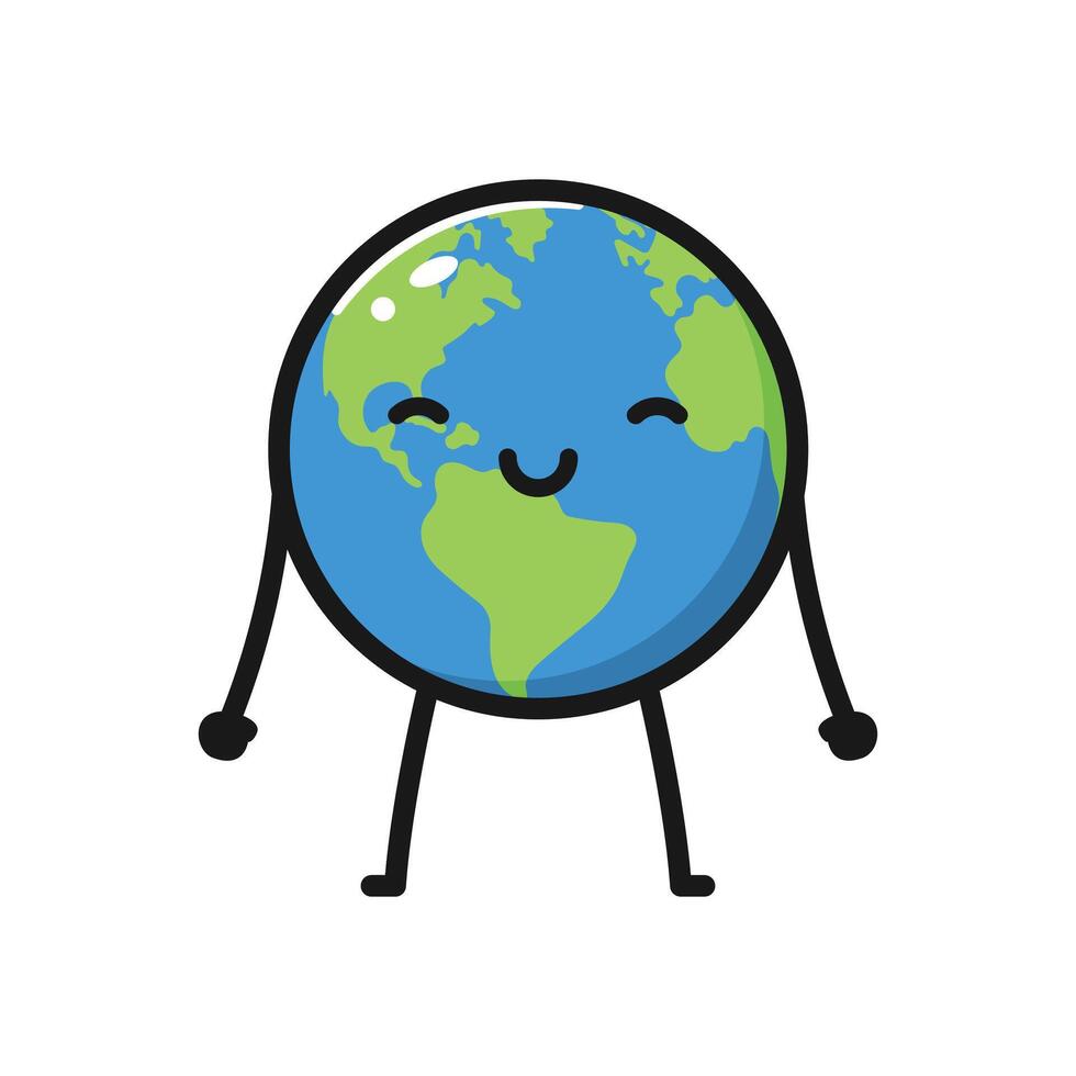 cute earth cartoon character, flat design, isolated on white. illustration. vector