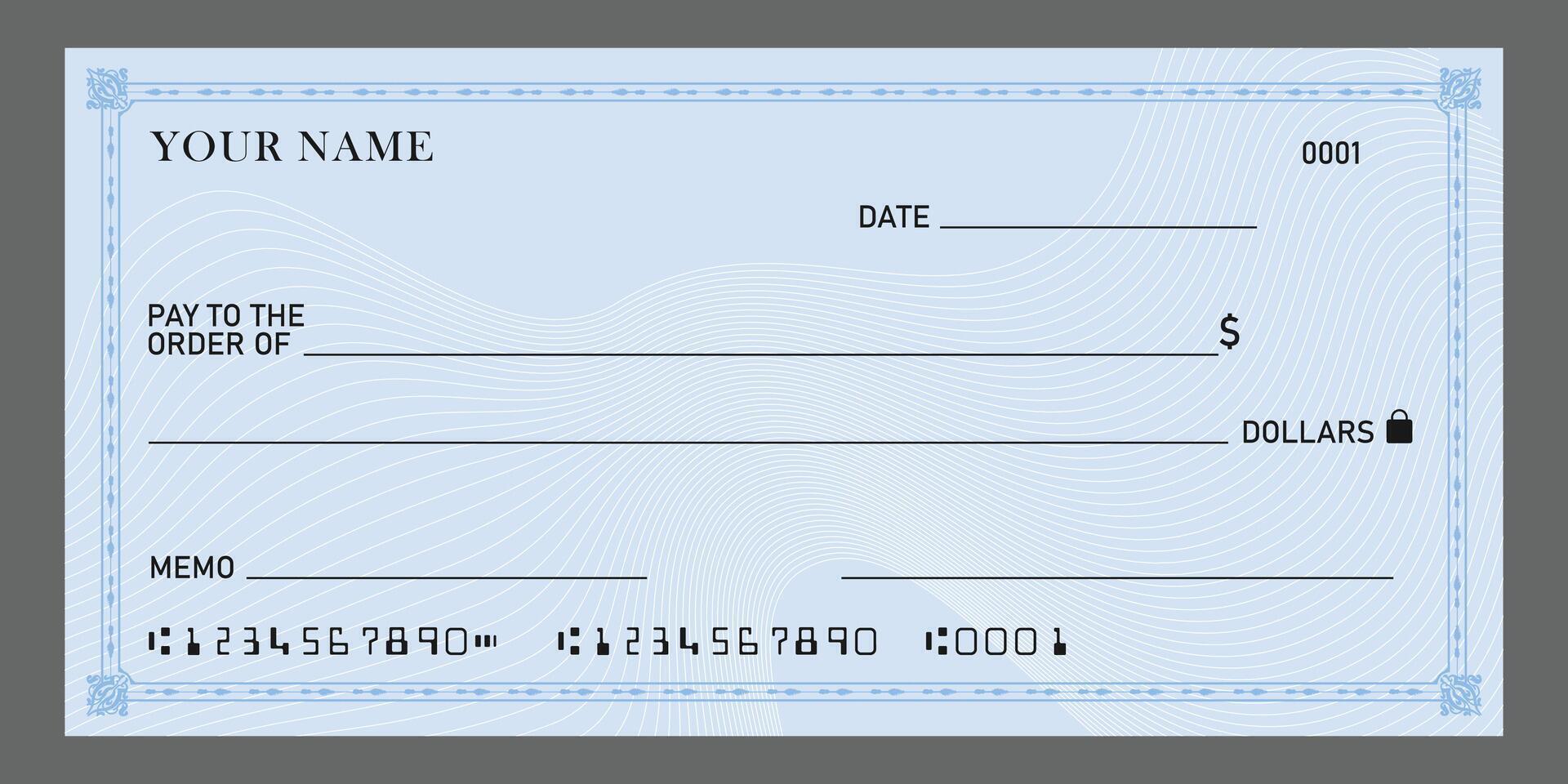 Bank check, blank money cheque, checkbook template. Currency payment coupon, money check background vector