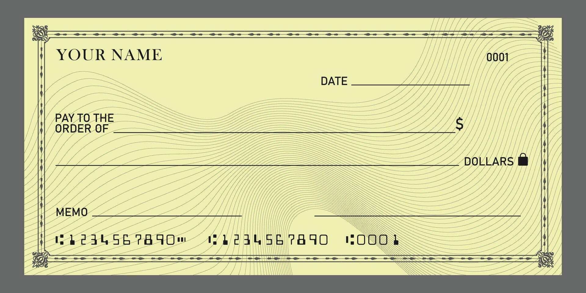 Blank bank check, checkbook cheque template, mockup. Money payment bank check voucher or pay cash cheque certificate, account bill paycheck. vector