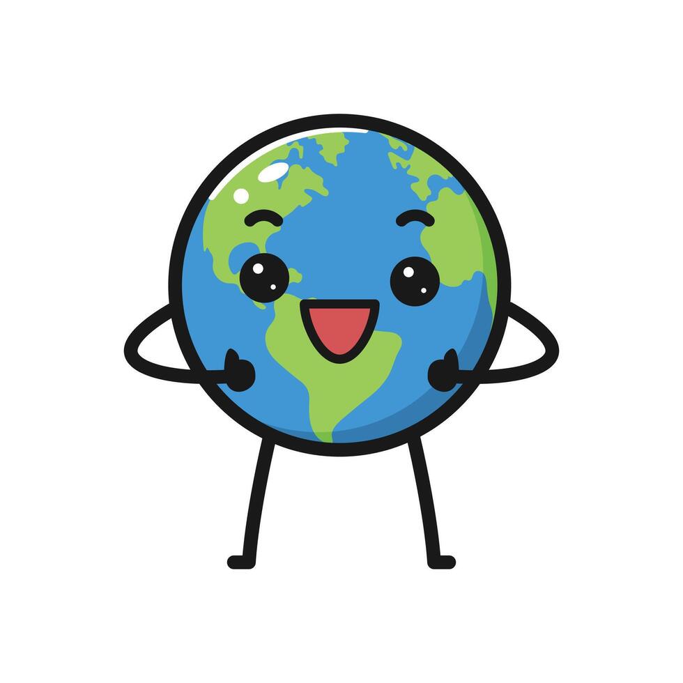 Happy excited earth character, flat design, isolated on white background. illustration vector