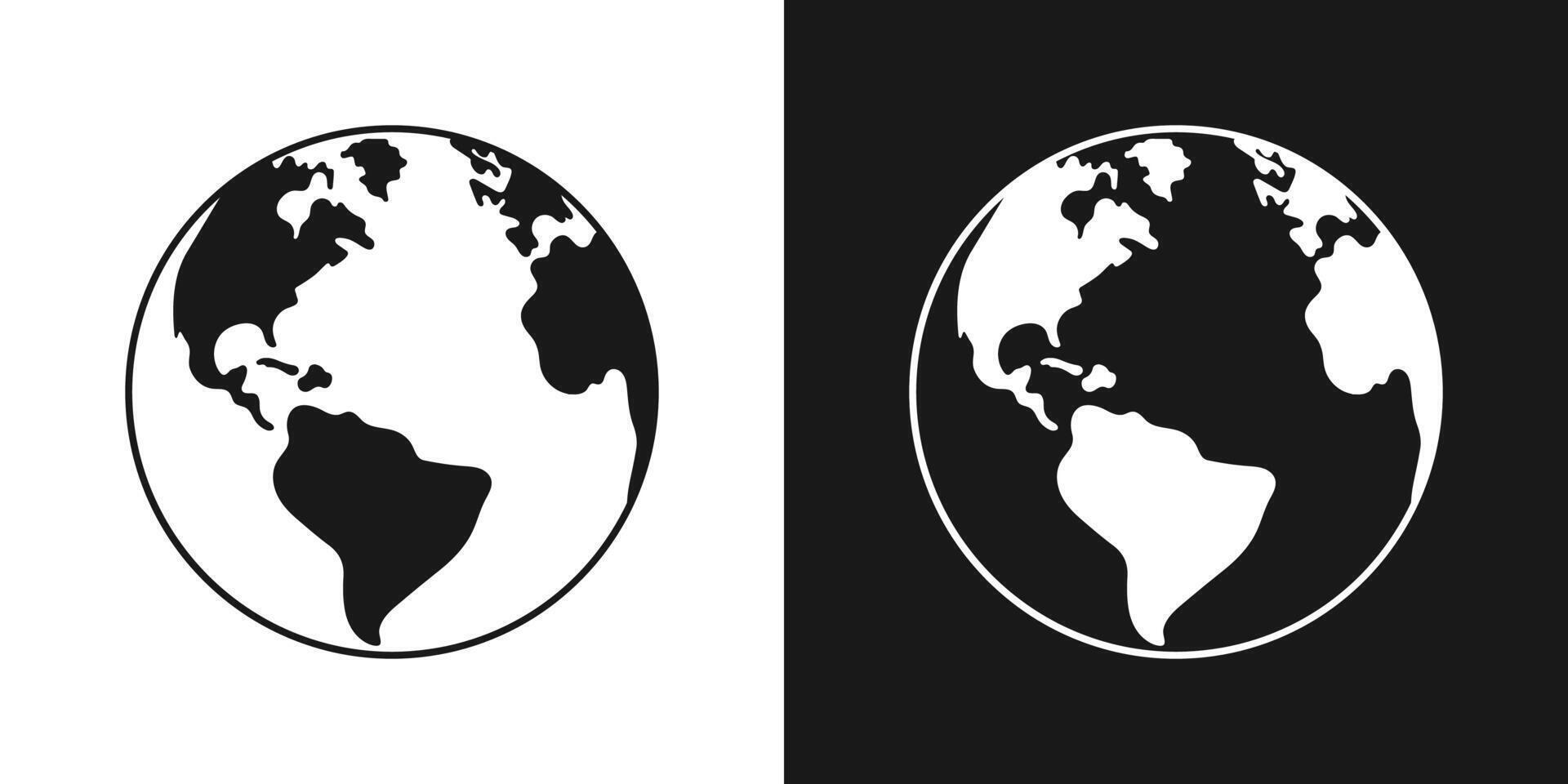 Planet earth flat design set black and white illustration vector