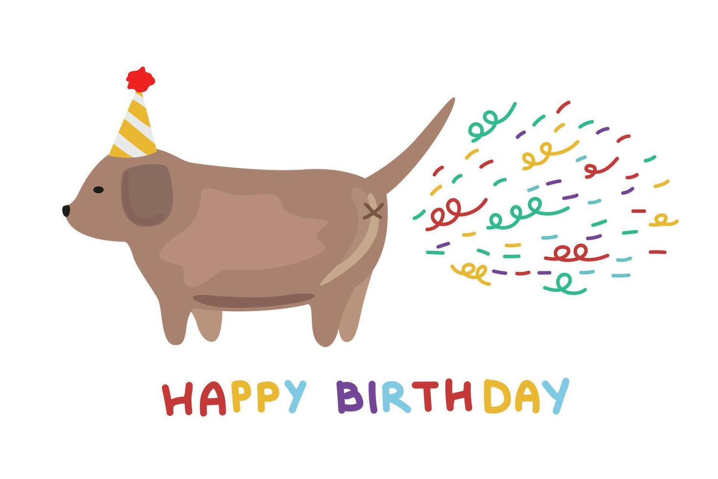 Set of Birthday greeting cards with cute cartoon character animals and colorful confetti background. Adorable playful cats and dog in festive hats. Furry human friends home animals vector