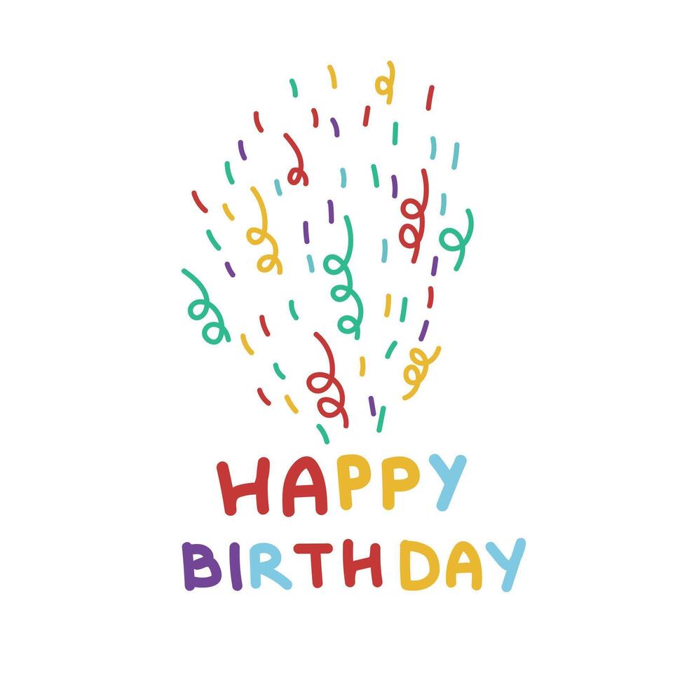 Set of Birthday greeting cards with cute cartoon character animals and colorful confetti background. Adorable playful cats and dog in festive hats. Furry human friends home animals vector