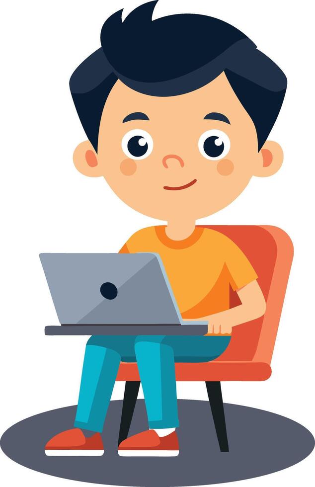 A Boy With Laptop On The Chair Studying Concept Cute Illustration vector