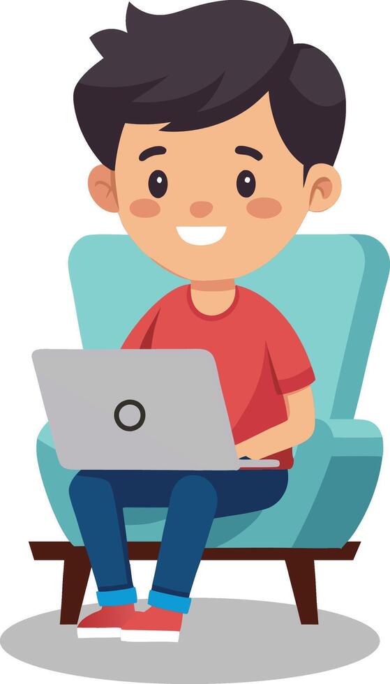 A Boy With Laptop On The Chair Studying Concept Cute Illustration vector