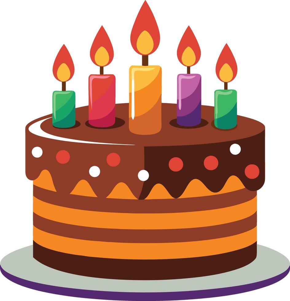 Birthday chocolate cake with colorful candle vector
