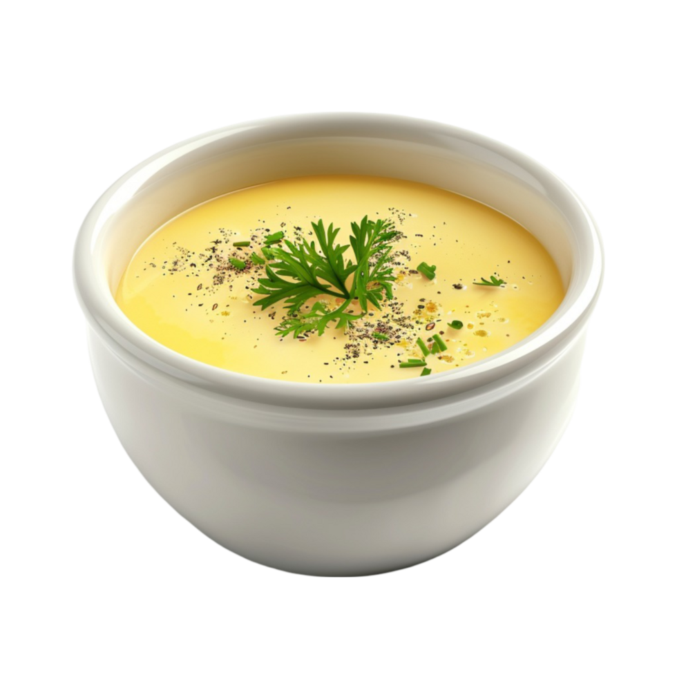 White Plate with Cheese Soup on transparent background AI-Generative png