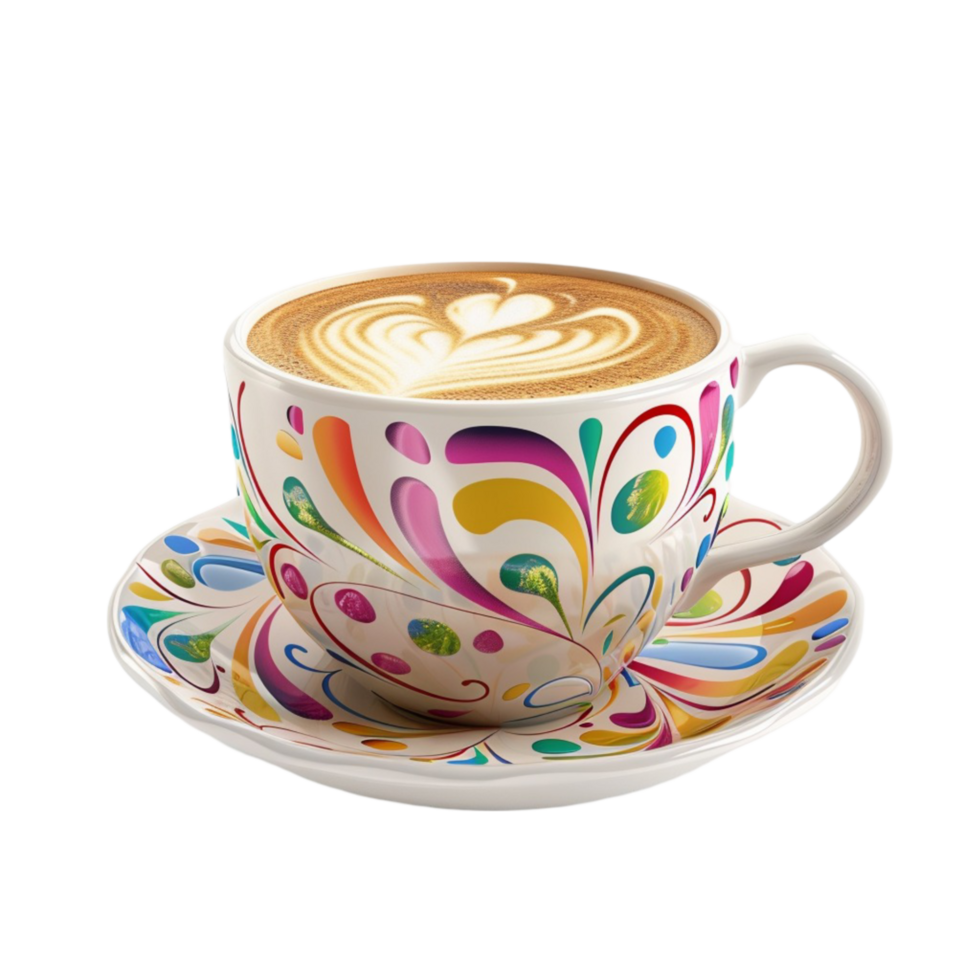 Cup of Coffee with Colorful Swirls on transparent background AI-Generative png