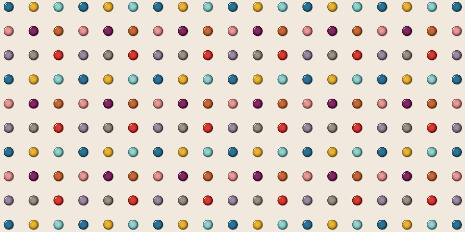 Abstract 3D colorful circle buttons pattern retro style on cream rectangle background graphic illustration. vector