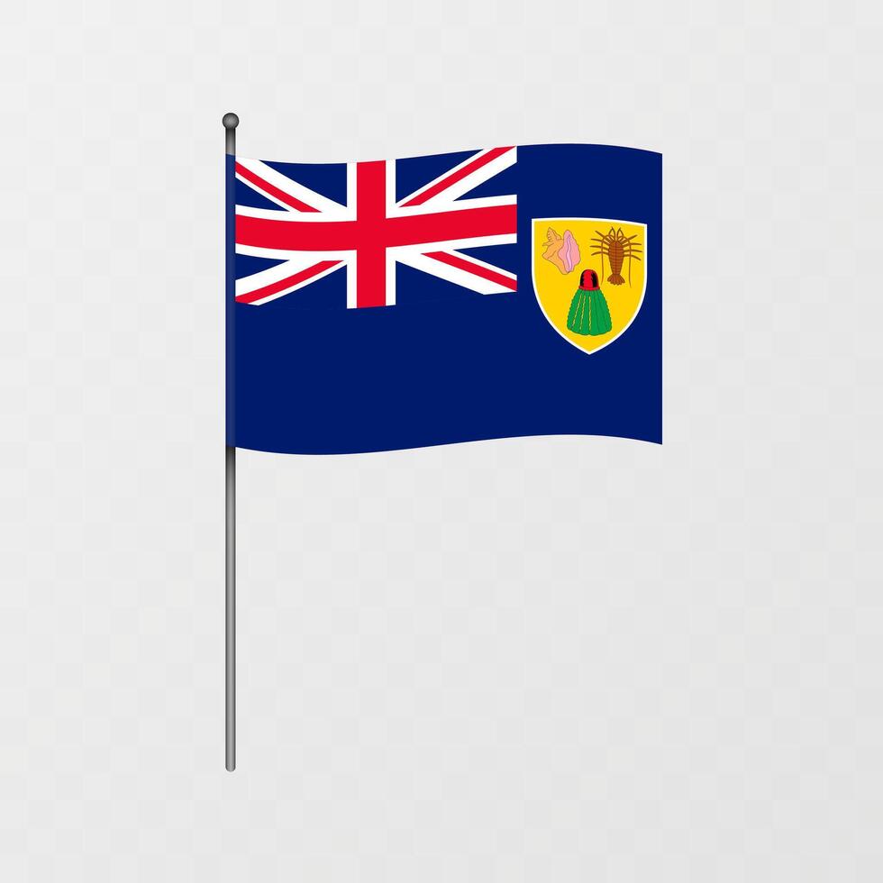 Turks and Caicos Islands flag on flagpole. illustration. vector