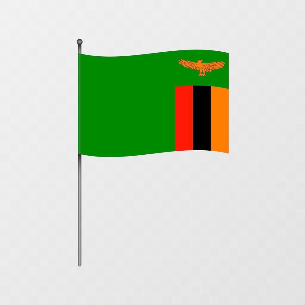 Zambia flag on flagpole. illustration. vector