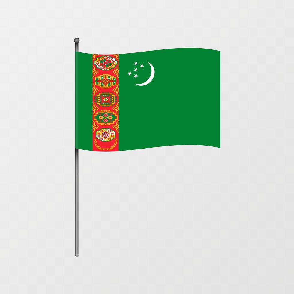 Turkmenistan flag on flagpole. illustration. vector
