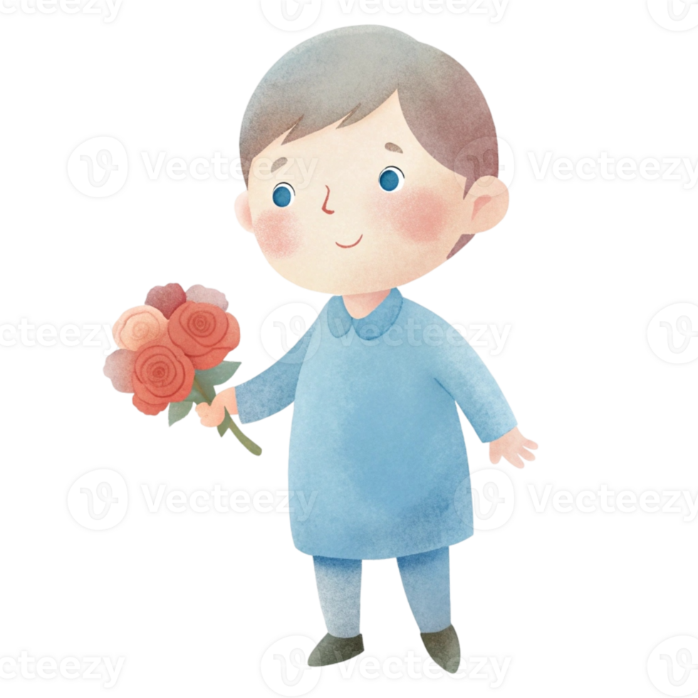 aigenerated boy holding flowers clipart png