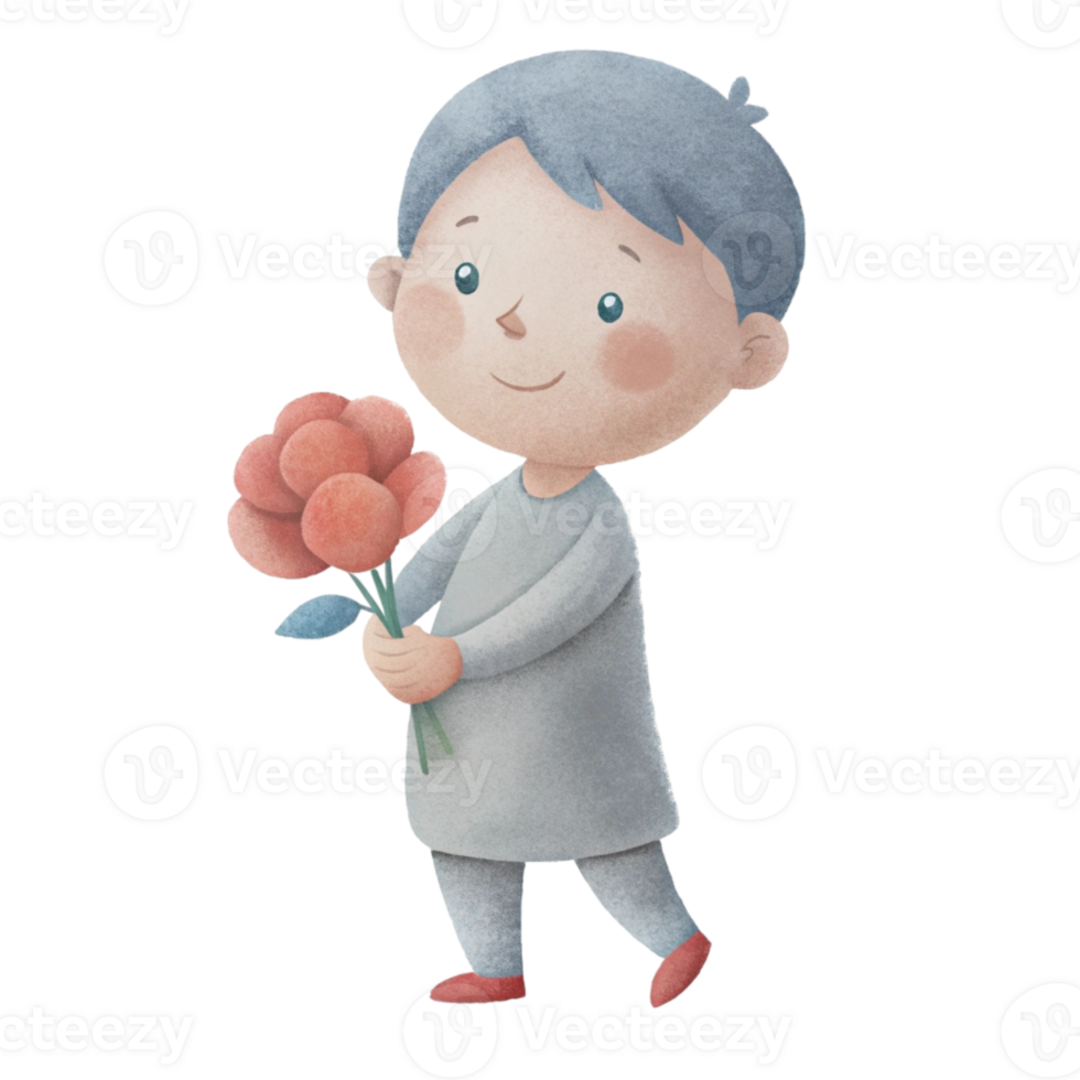 aigenerated boy holding flowers clipart png