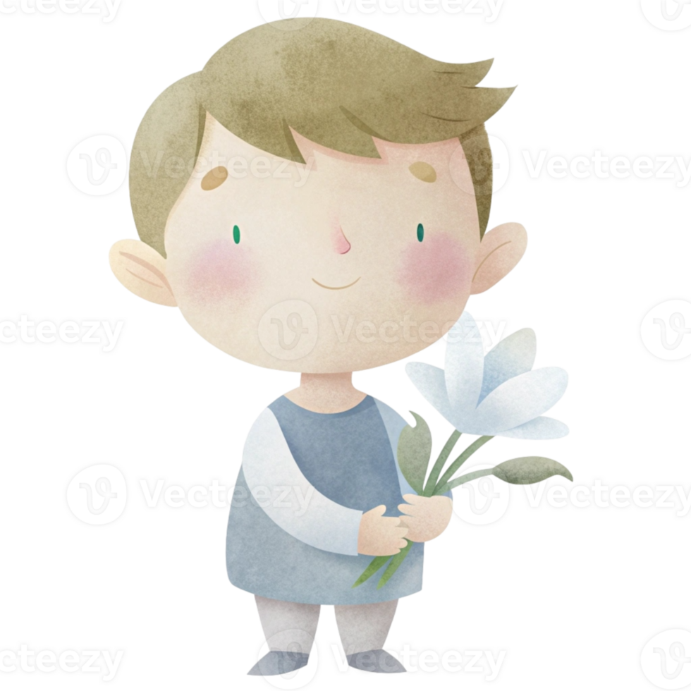 aigenerated boy holding flowers png
