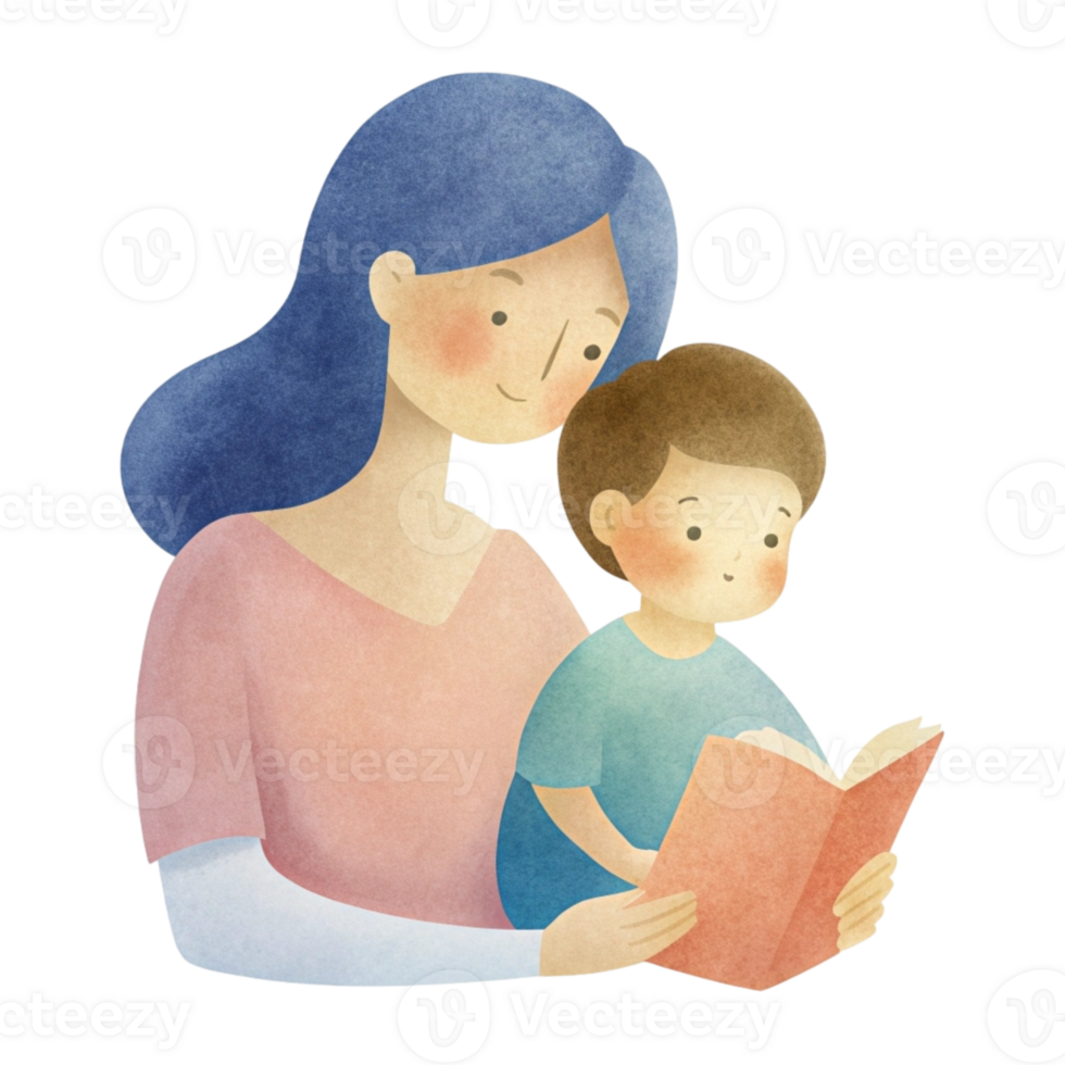 aigenerated mother and child reading book png