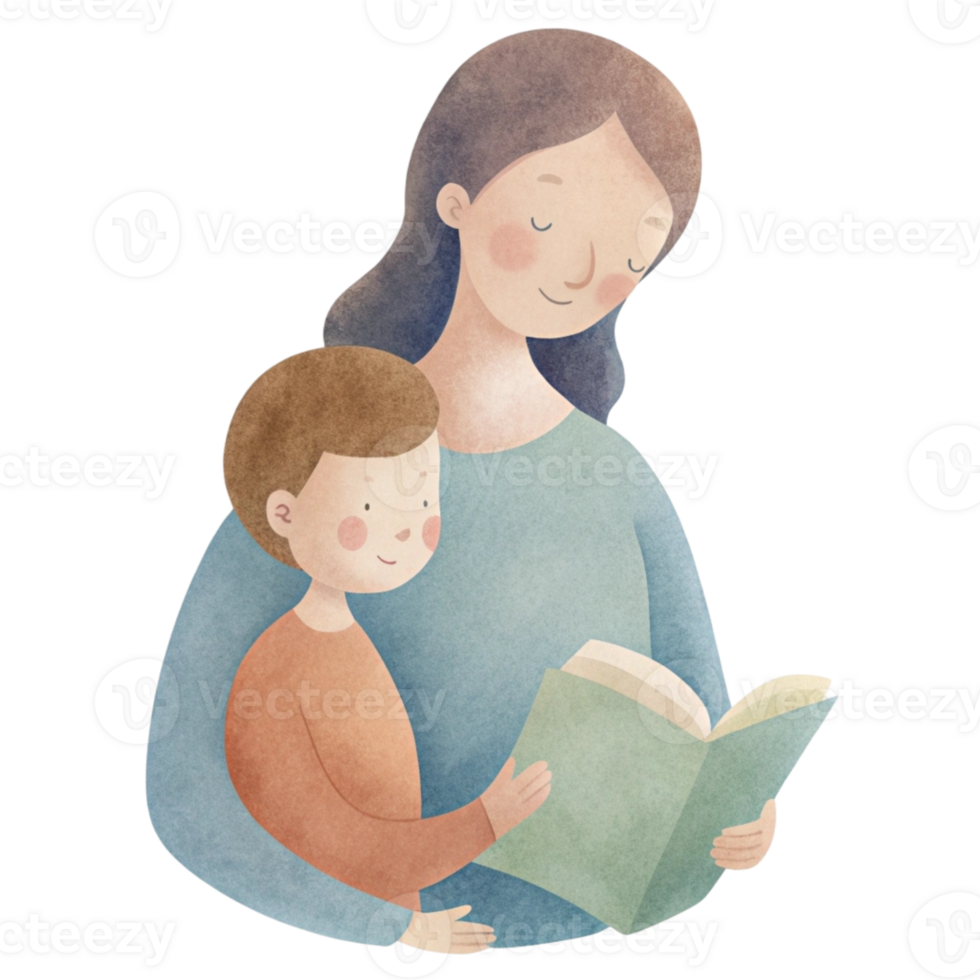 aigenerated mother and child reading book png