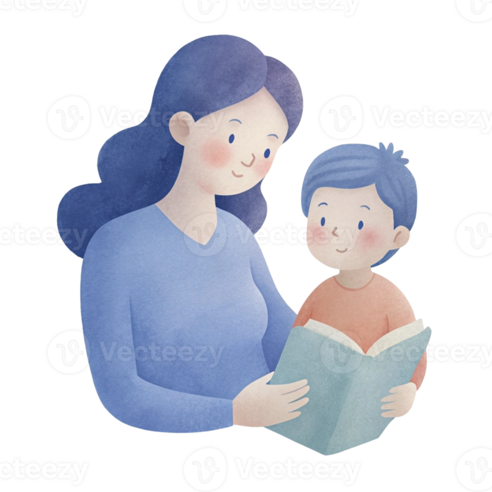 aigenerated mother and child reading book png