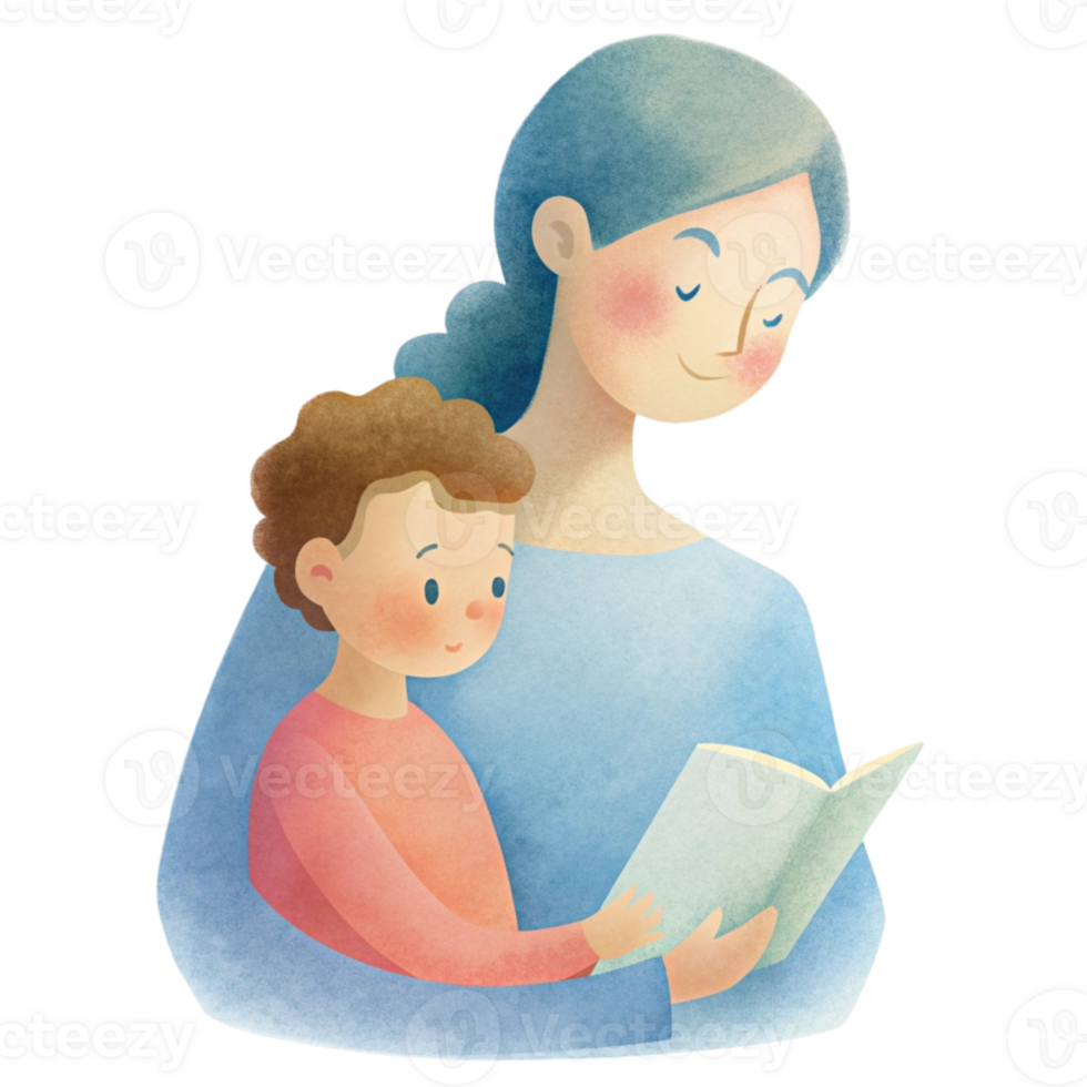 aigenerated mother and child reading book png