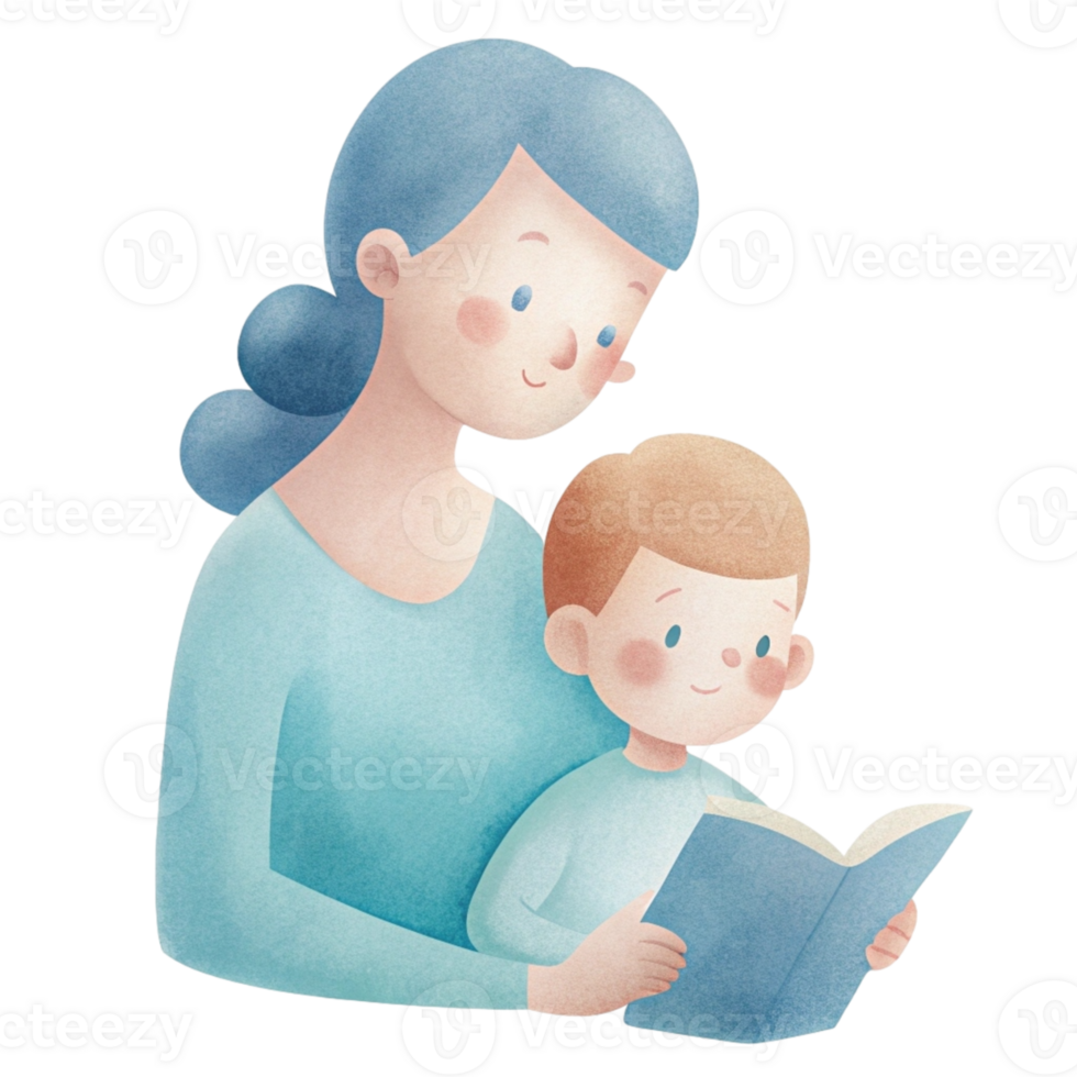 aigenerated mother and child reading book png
