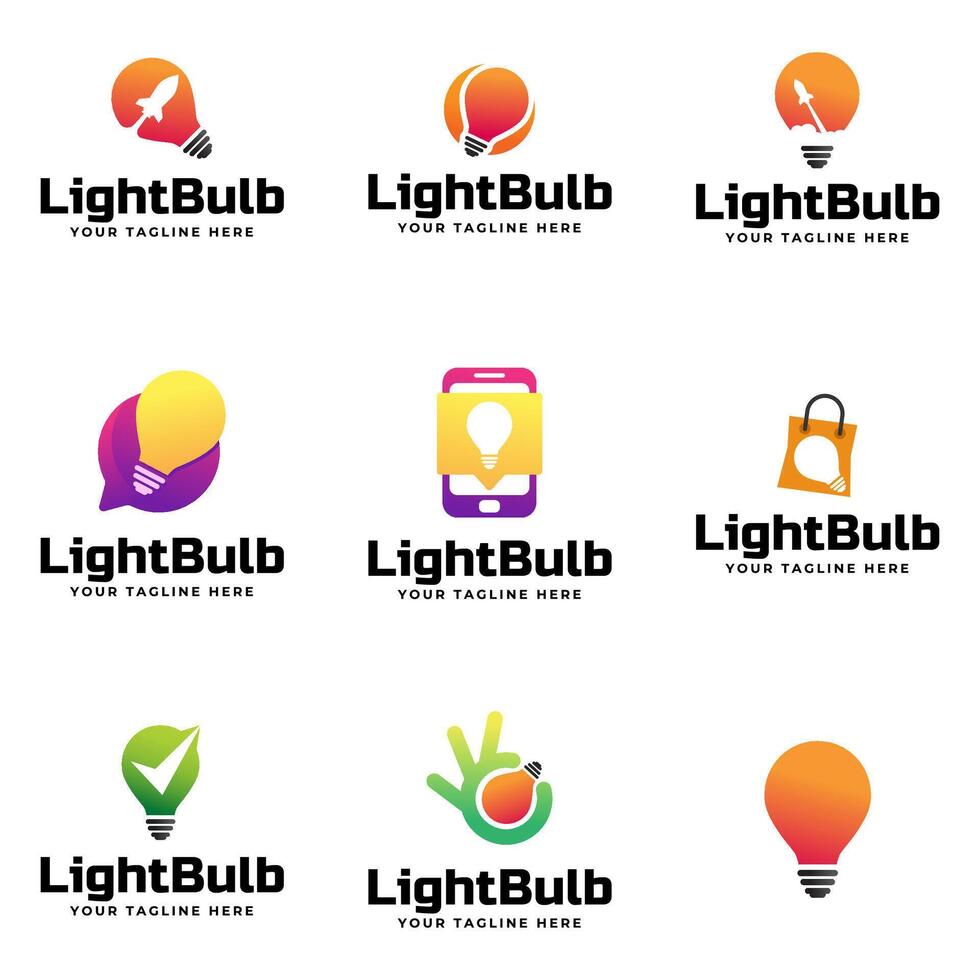 Set of Light bulb logo template. Electrical design. vector