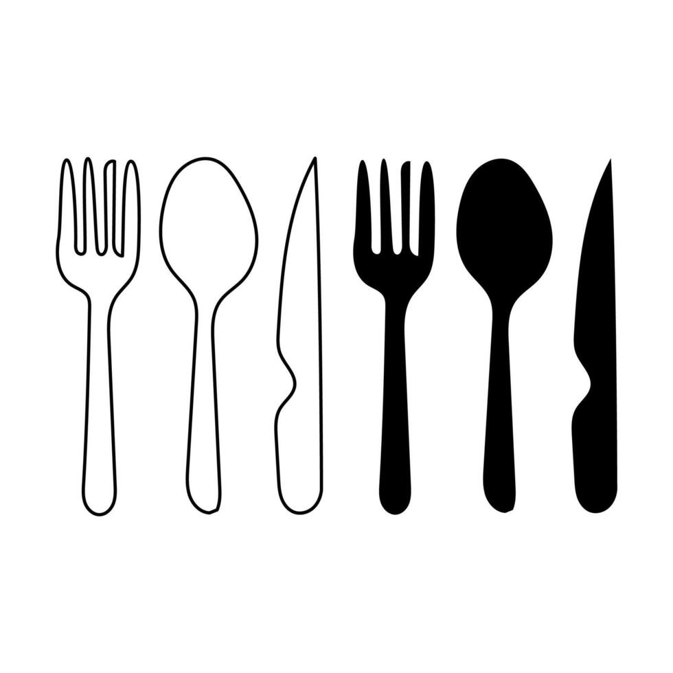 hand drawn spoon, fork and knife collection. illustration vector