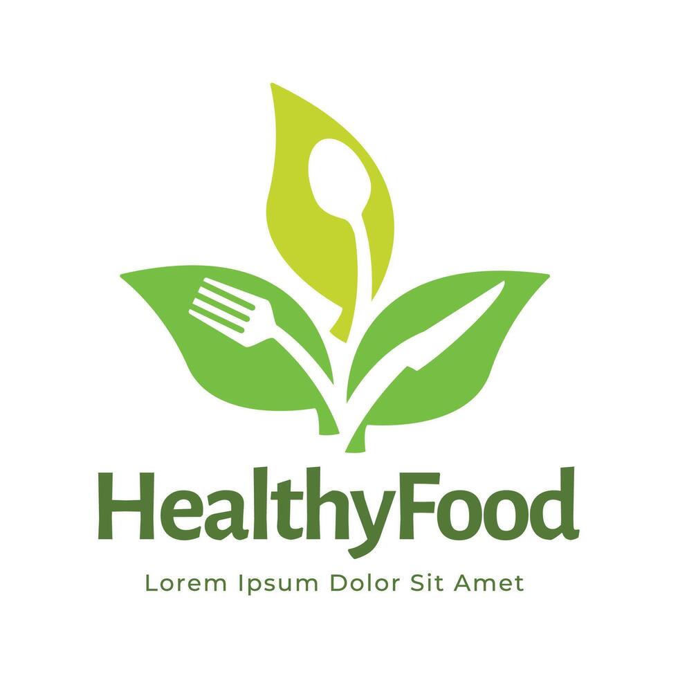 healthy food logo design with leaf elements. Organic food design vector