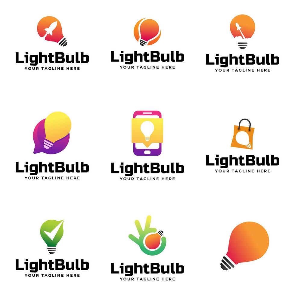 Set of Light bulb logo template. Electrical design. vector