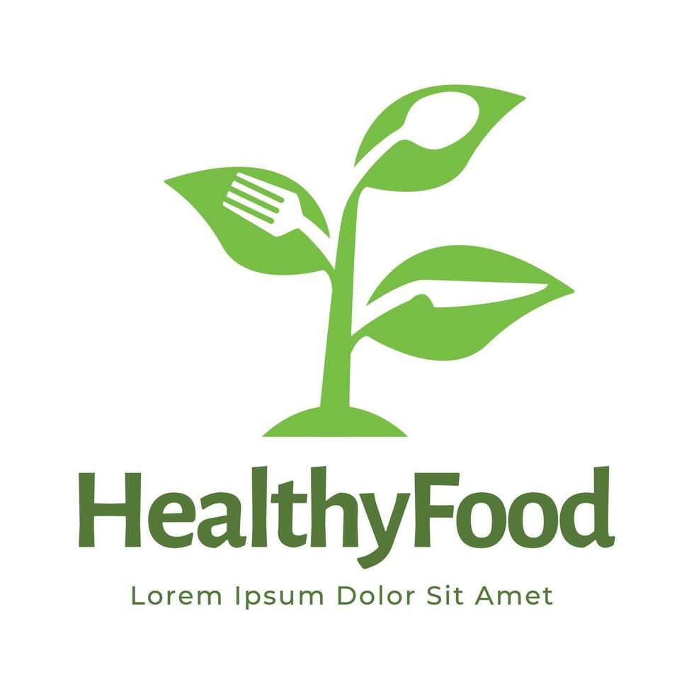 healthy food logo design with leaf elements. Organic food design vector