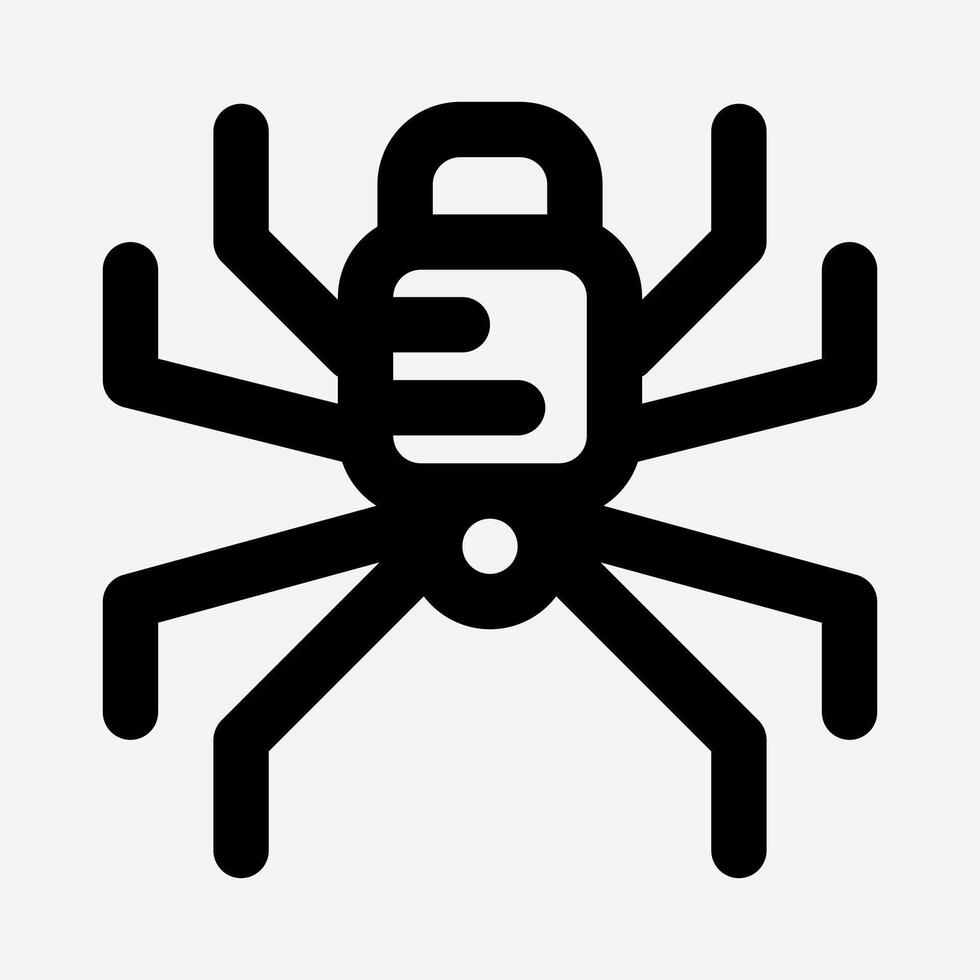 Spider icon in black line style suitable for bug extermination, pesticide, and presentation icons vector