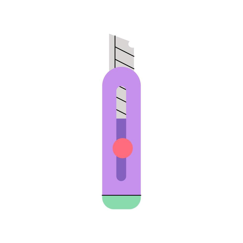 A small stationery knife with a sharp blade. School office supplies. Illustration in flat style on a white background. vector