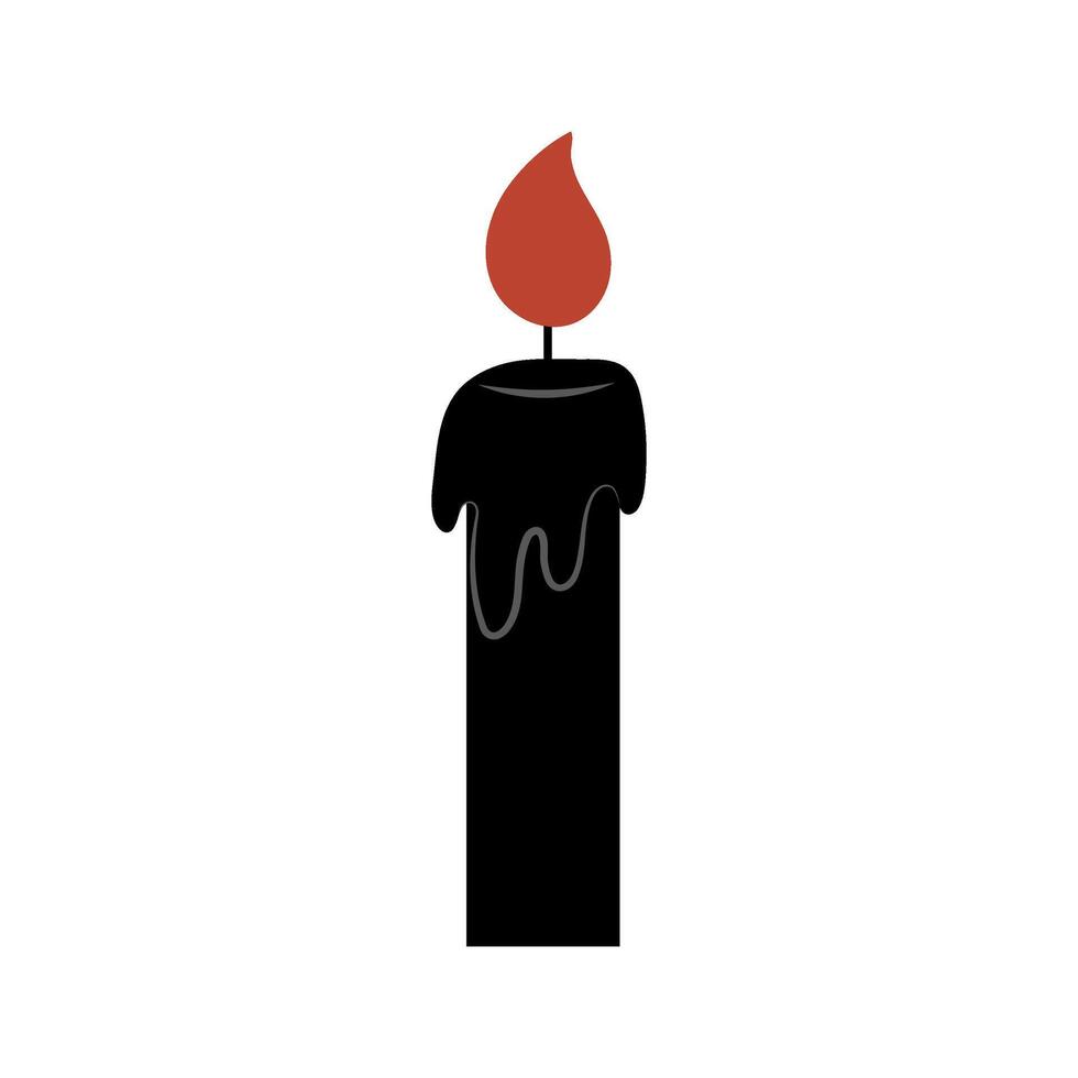 Black candle. Wax or paraffin candle in a flat style. Aromatherapy and festive icon. Black candle with fire on wick for witchcraft and magic spells. vector