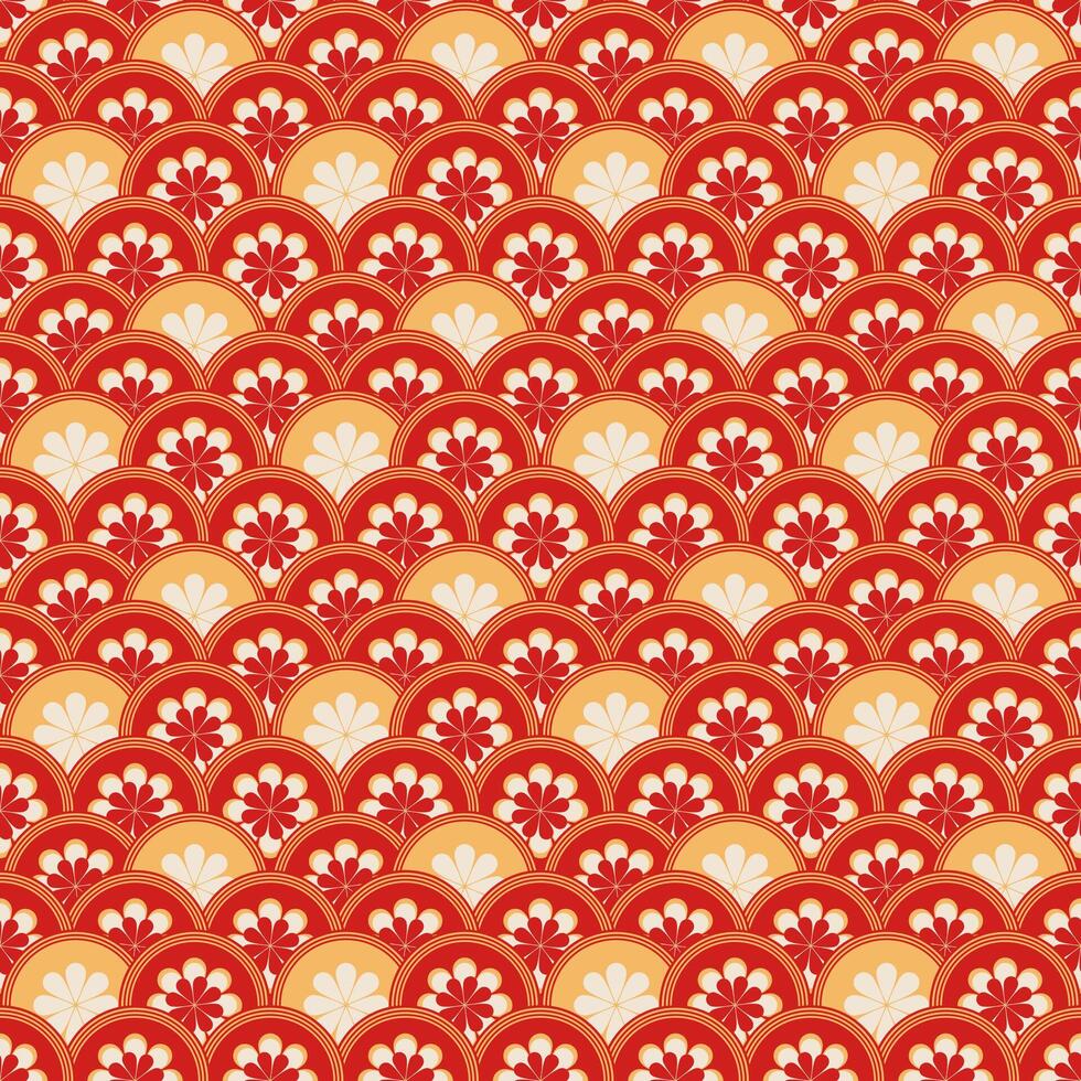 Chinese cloud or river seamless design art pattern , gradient gold and red. Illustration of traditional oriental Asian background. vector