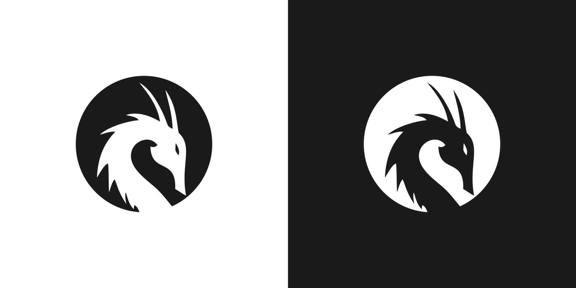 Dragon head black and white in the circle icon logo design isolated . vector