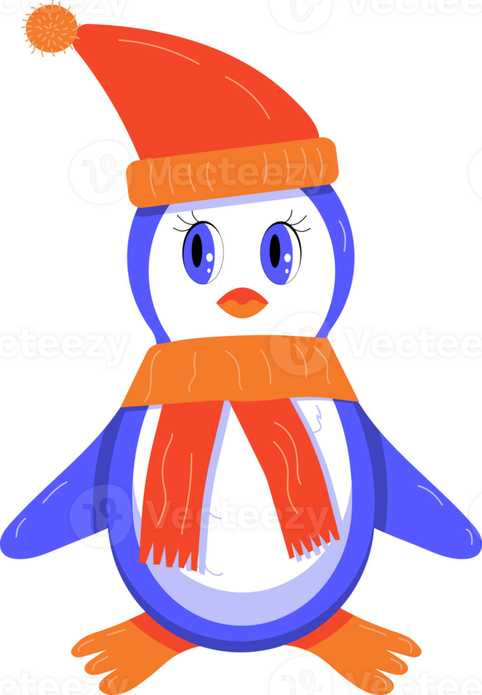 Cartoon Penguin in a Hat and Scarf png
